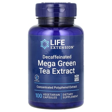 Зеленый чай Life Extension Mega Extract, оттенок Decaffeinated, 725 мг, 100 растительных капсул