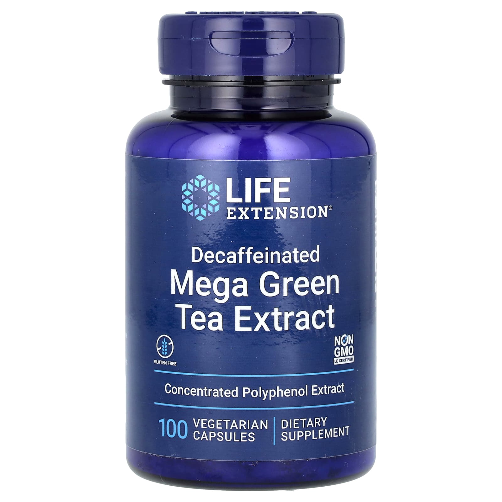Зеленый чай Life Extension Mega Extract, оттенок Decaffeinated, 725 мг, 100 растительных капсул
