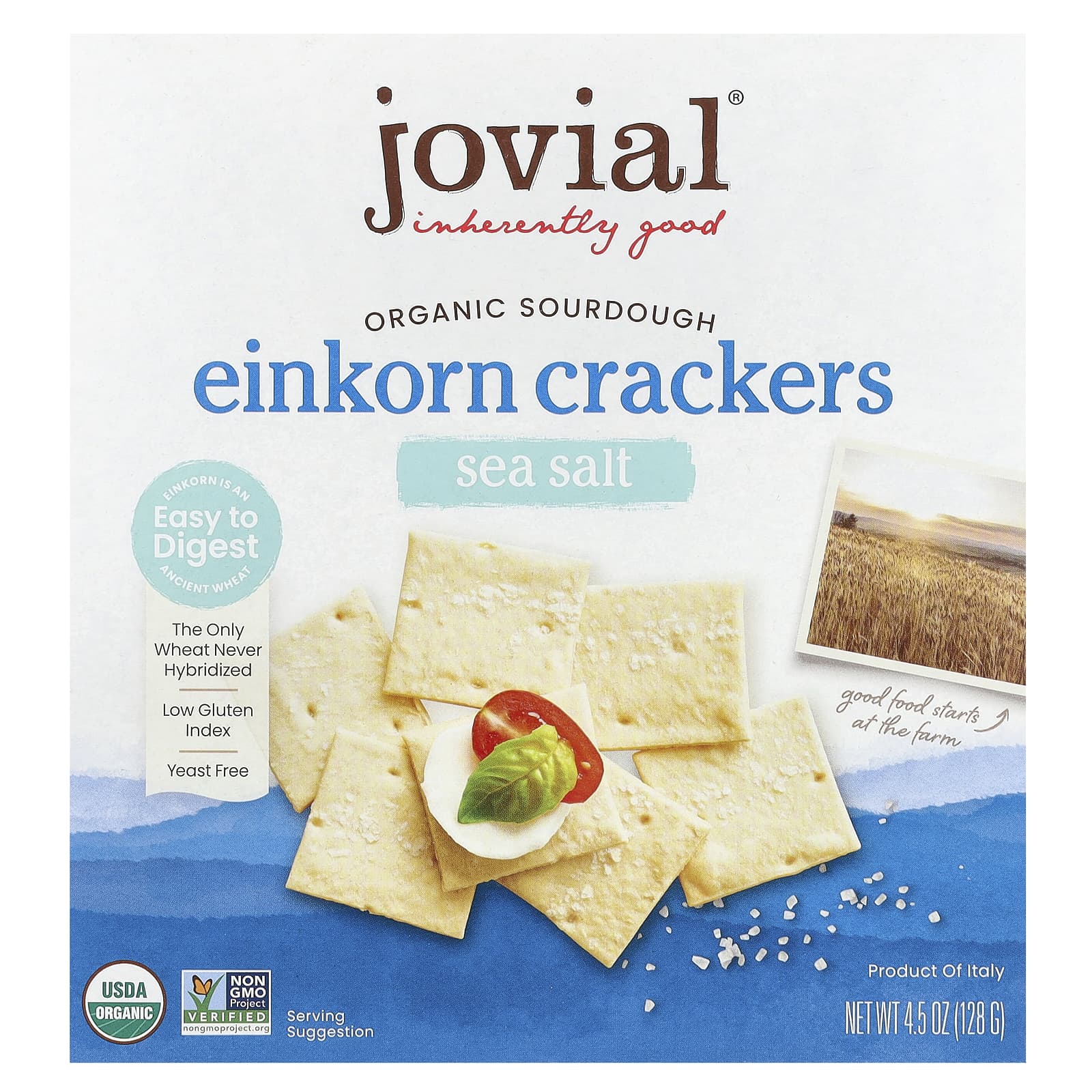Крекеры Jovial Organic Sourdough Einkorn Sea Salt, 128 г