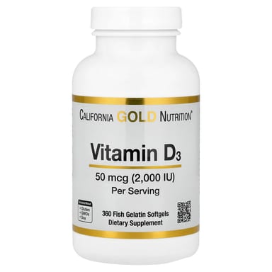 Витамин D3 California Gold Nutrition 360 Fish Gelatin, 50 мкг (2000 МЕ), мягкие капсулы