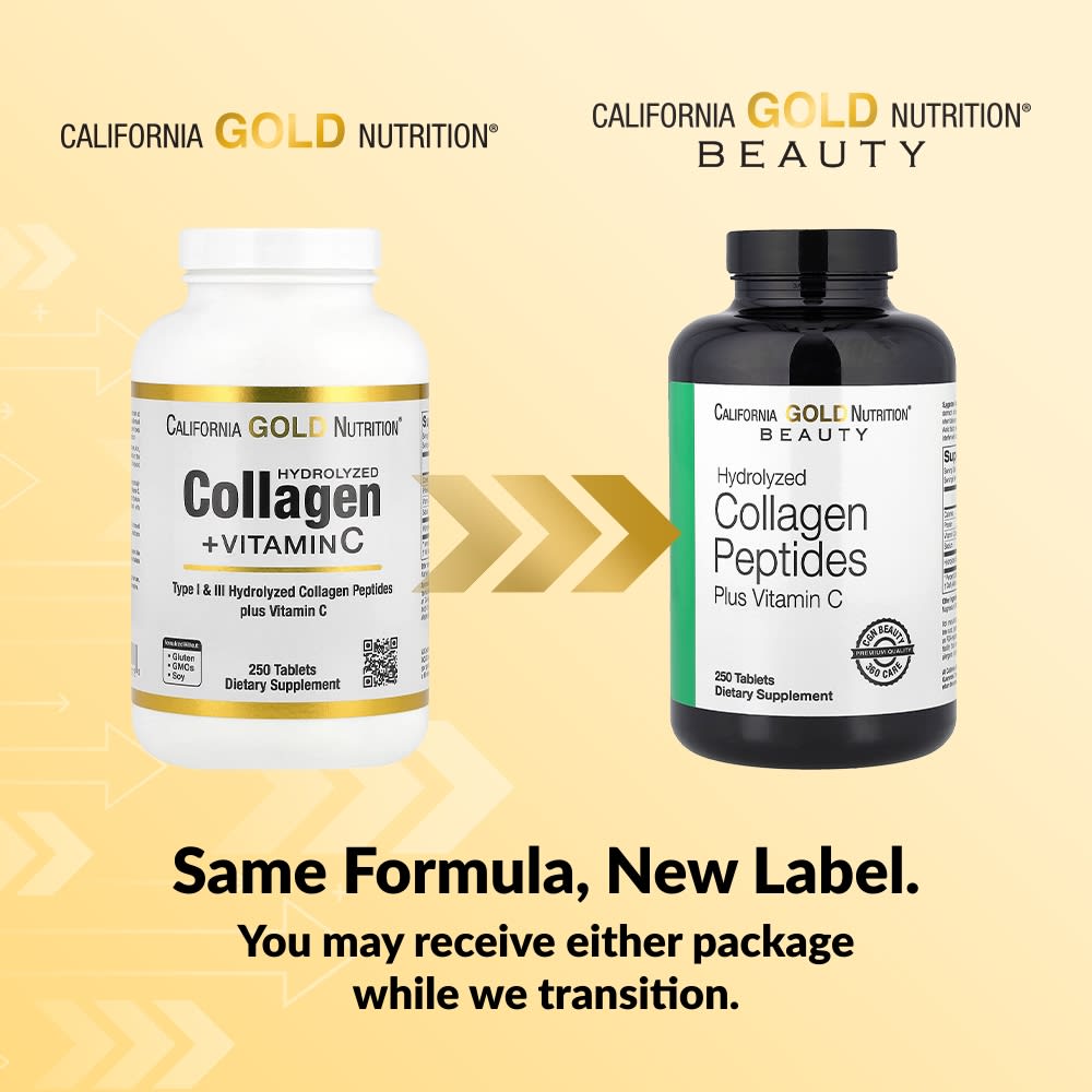 Витамин C California Gold Nutrition Hydrolyzed Collagen Peptides Type I & III and, 250 таблеток — фото 3