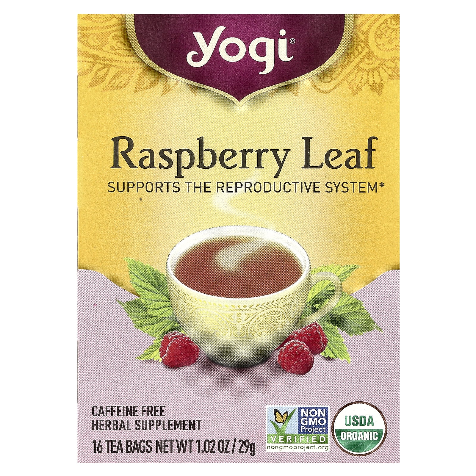 Чайные пакетики Yogi Tea 16, без кофеина, вкус Raspberry Leaf, 29 г