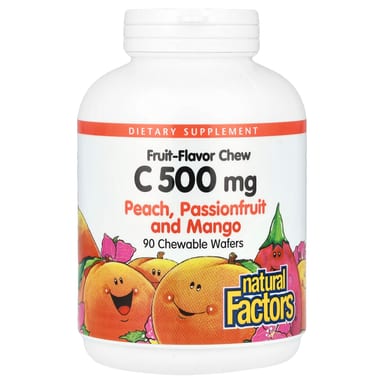 Витамин C Natural Factors Fruit-Flavor Chew Peach Passionfruit and Mango, оттенок 90 Chewable Wafers, 500 мг, жевательные добавки