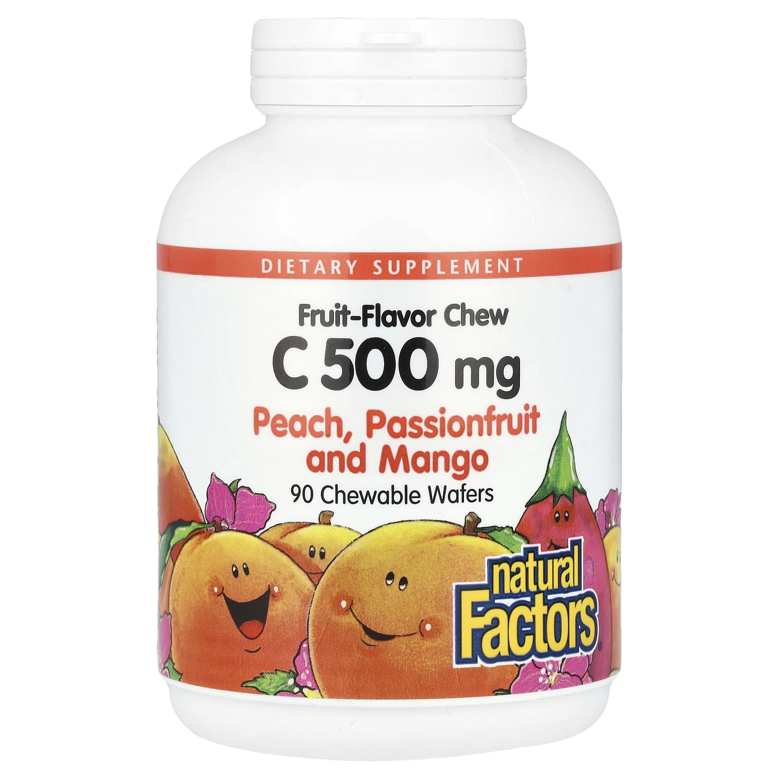 Витамин C Natural Factors Fruit-Flavor Chew Peach Passionfruit and Mango, оттенок 90 Chewable Wafers, 500 мг, жевательные добавки