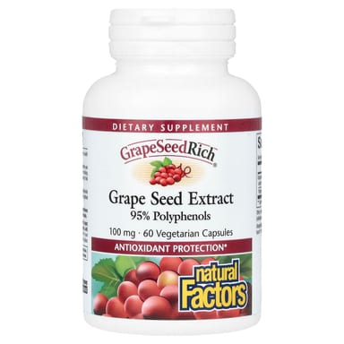 Экстракт виноградных косточек Natural Factors GrapeSeedRich, 100 мг, 60 растительных капсул