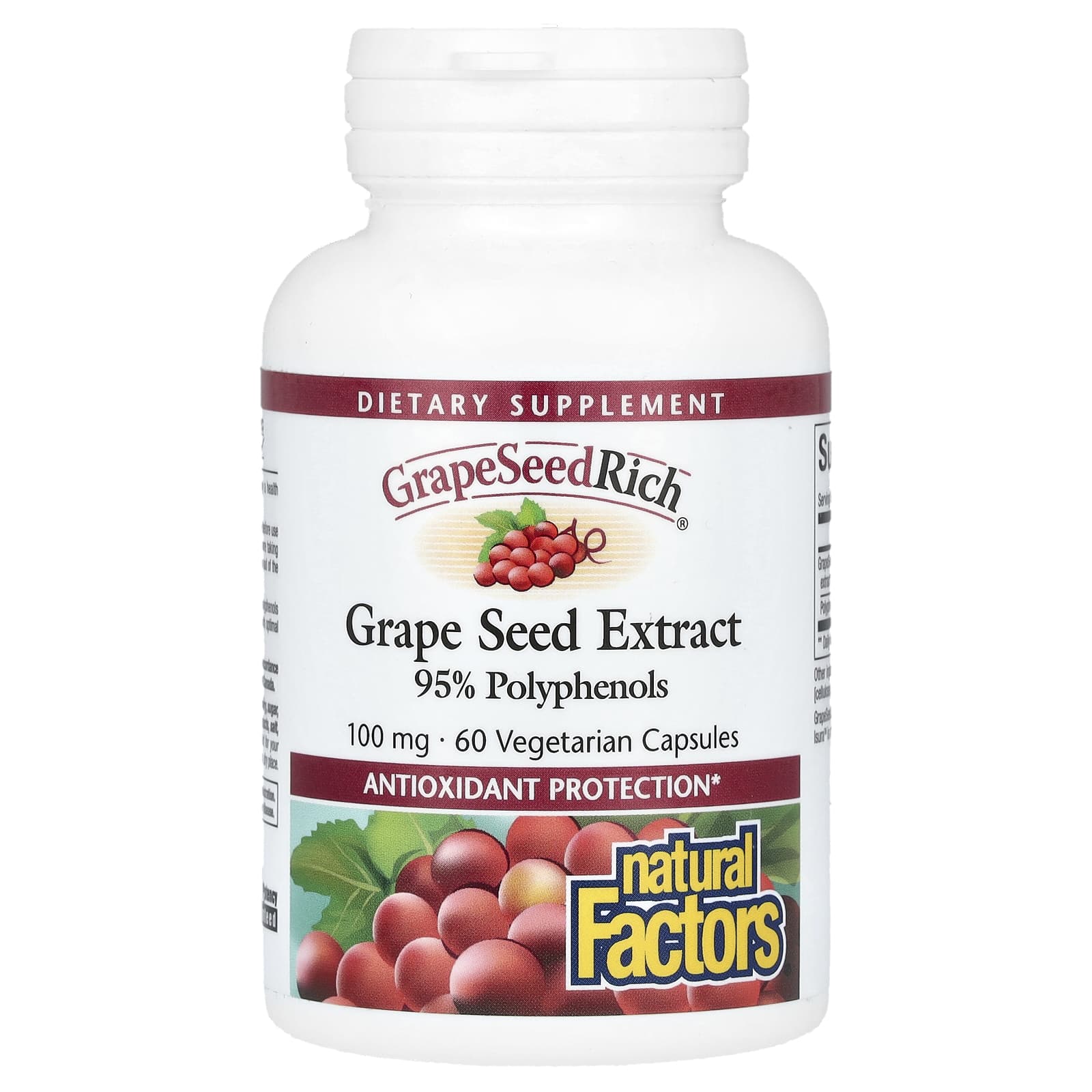 Экстракт виноградных косточек Natural Factors GrapeSeedRich, 100 мг, 60 растительных капсул