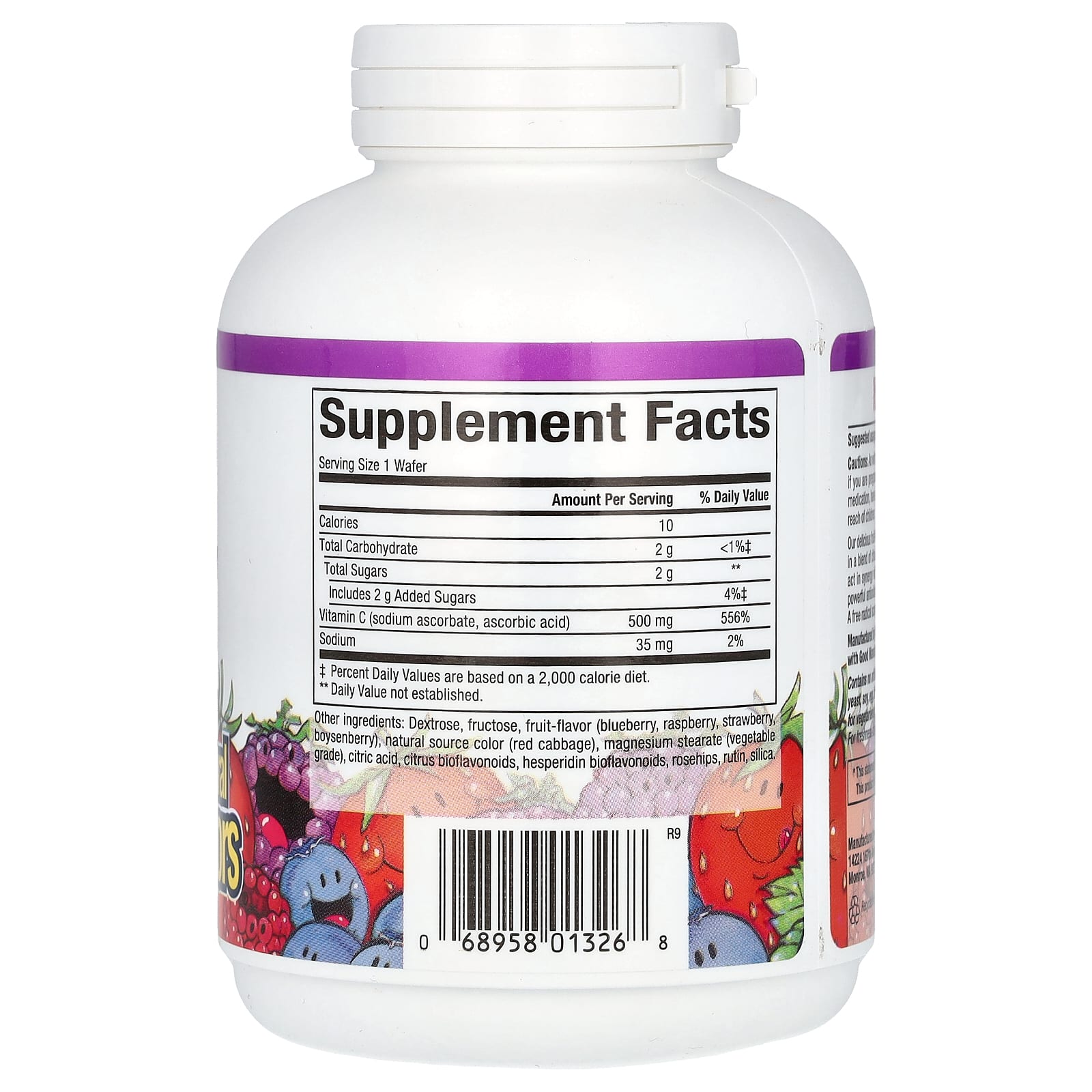 Витамин C Natural Factors Fruit-Flavor Chew Blueberry Raspberry and Boysenberry, оттенок 90 Chewable Wafers, 500 мг, жевательные добавки — фото 2