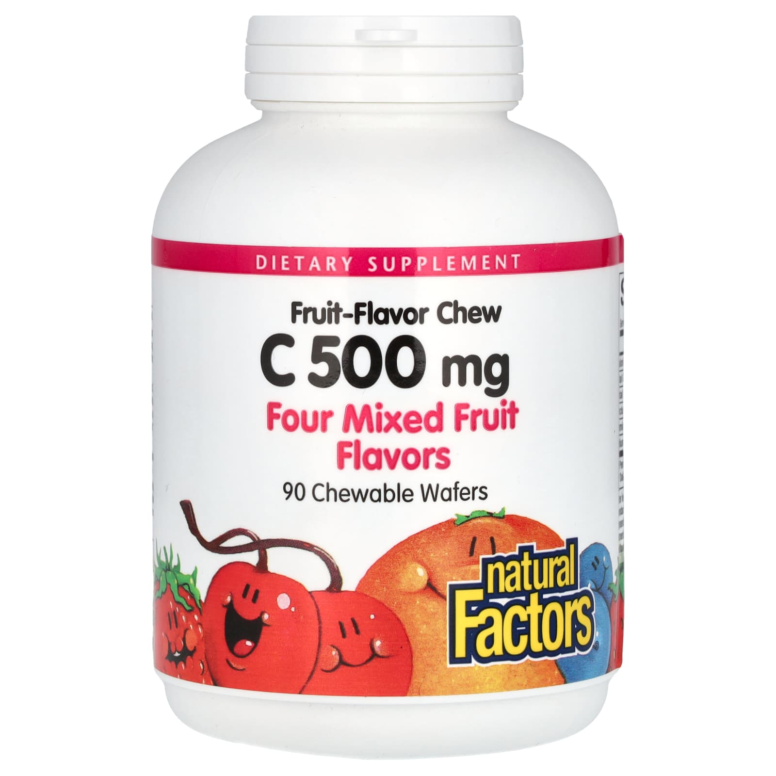 Витамин C Natural Factors Fruit-Flavor Chew Four Mixed Fruit, оттенок 90 Chewable Wafers, 500 мг, жевательные добавки