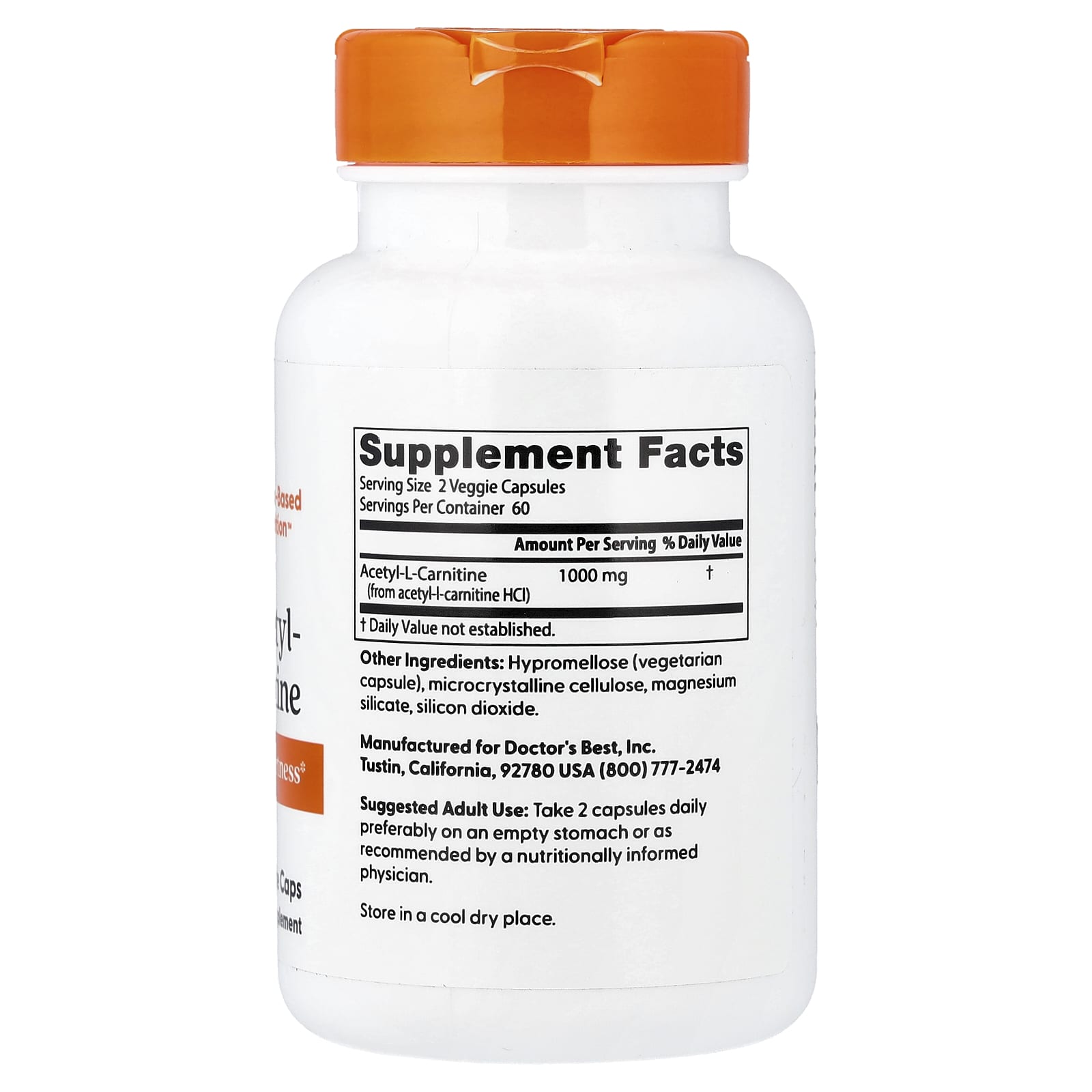 Ацетил-L-карнитин Doctor's Best Acetyl-L-Carnitine, 500 мг, 120 растительных капсул — фото 2