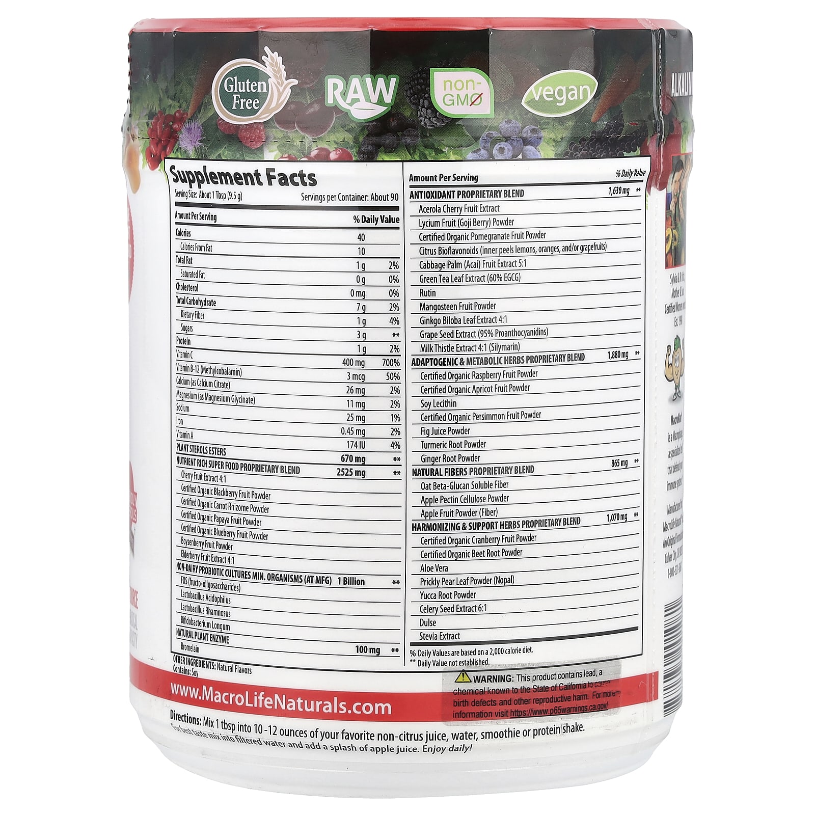 Гранат Macrolife Naturals Miracle Reds® Superfood Goji Acai, вкус Mangosteen, 850 г — фото 2
