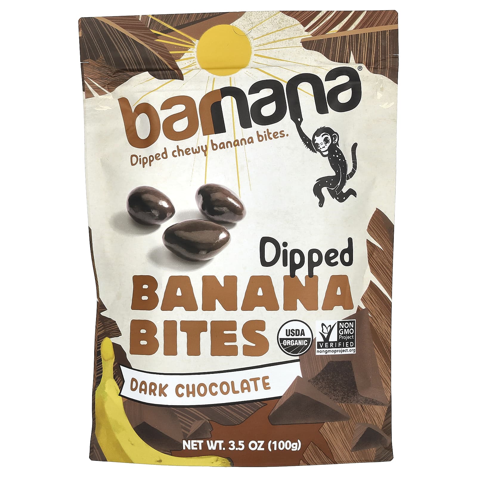 Темный шоколад Barnana Dipped Chewy Banana Bites, вкус Dark Chocolate, 100 г
