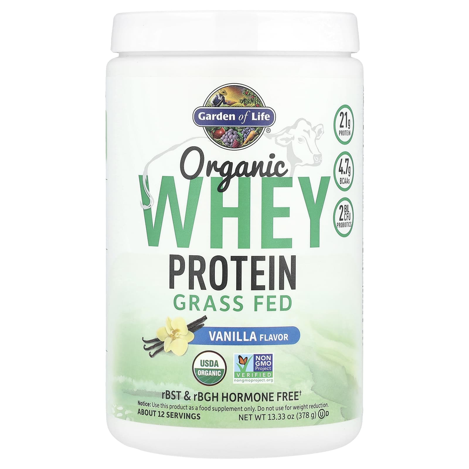 Сывороточный протеин Garden of Life Organic Grass-Fed, вкус Vanilla, 378 г