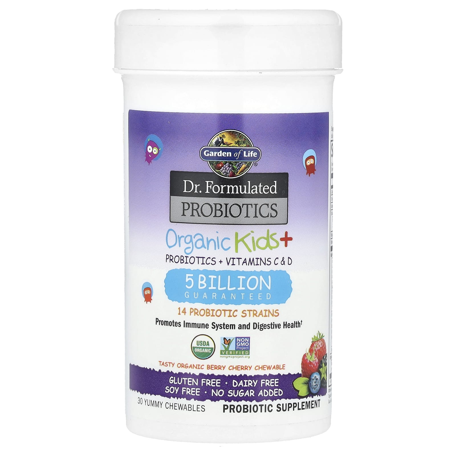 Пробиотик Garden of Life Dr. Formulated Organic Vitamins C & D Tasty Organic Berry Cherry 30 Yummy Chewables — фото 3