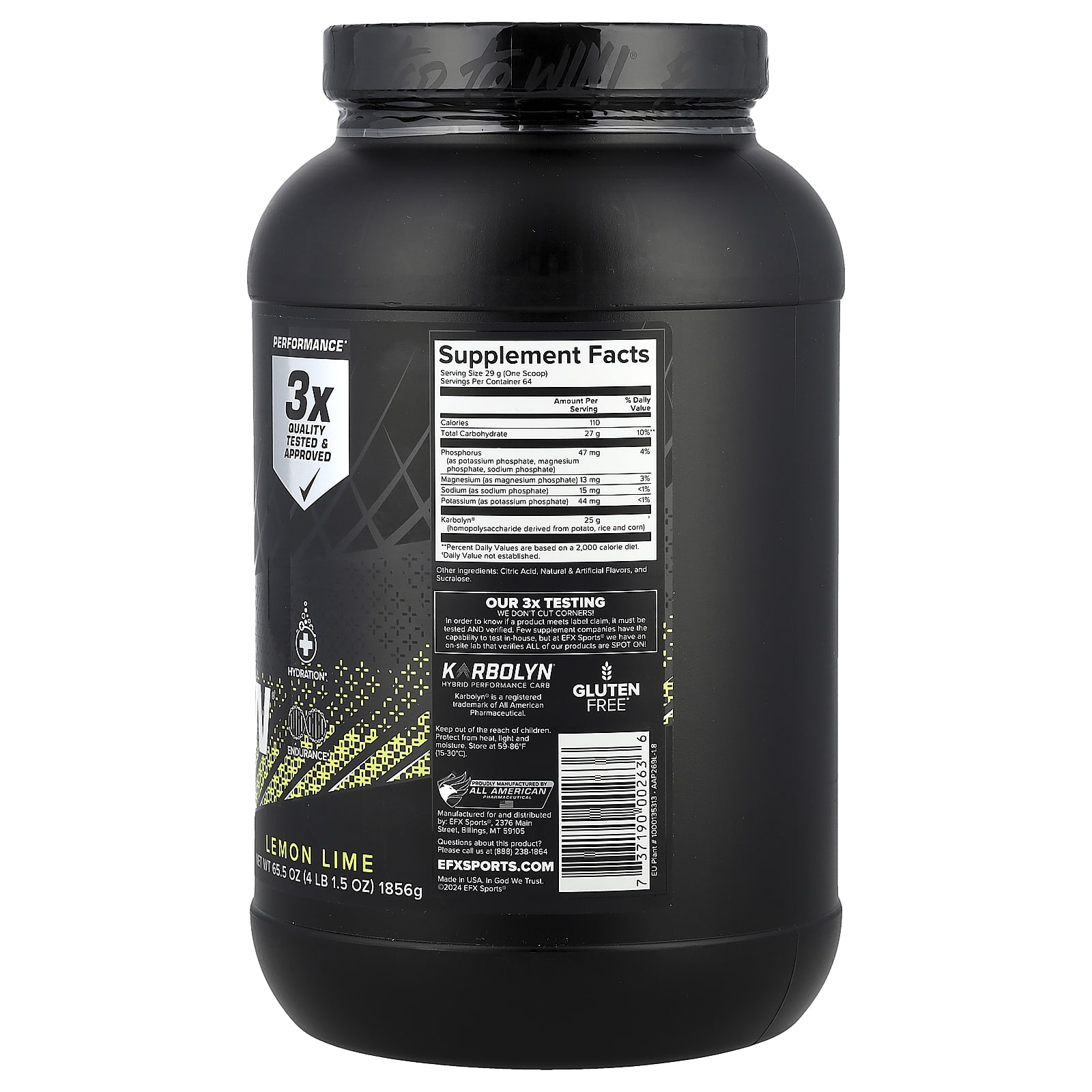 Углеводный комплекс Karbolyn EFX Sports Karbolyn® Hydrate, вкус Lemon Lime, 1856 г — фото 2