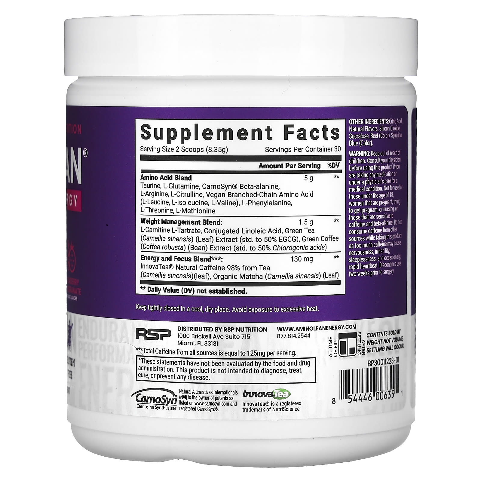 Гранат RSP Nutrition AminoLean Energy, вкус Blackberry Pomegranate, 250.5 г — фото 2