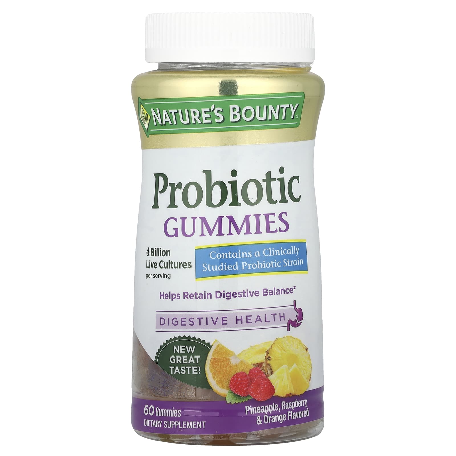Пробиотик Nature's Bounty Gummies Pineapple Raspberry & Orange, вкус Pineapple, Raspberry & Orange, 60 жевательных пастилок