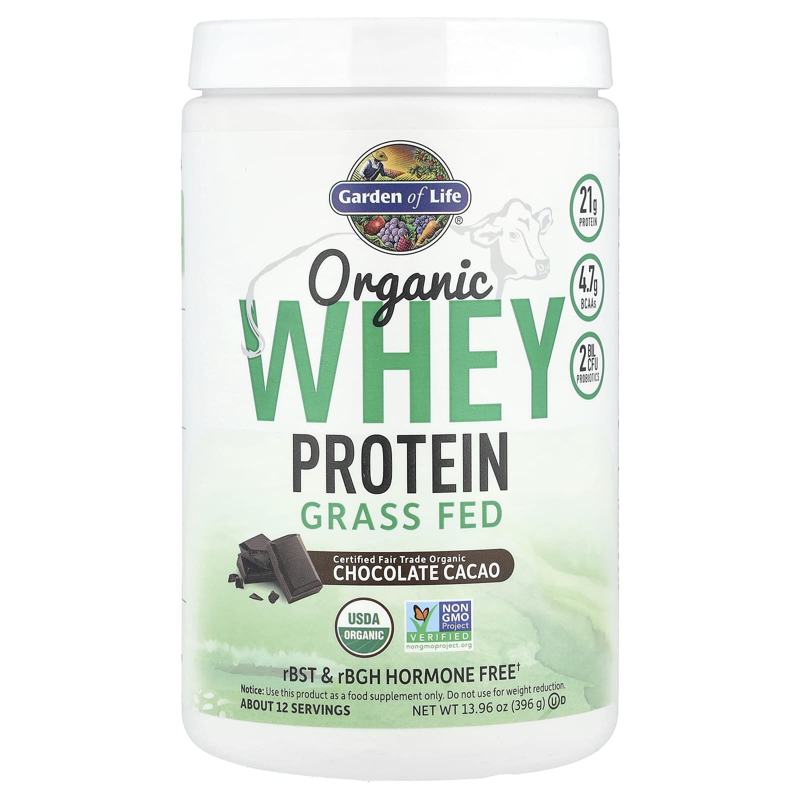 Сывороточный протеин Garden of Life Organic Grass-Fed, вкус Chocolate Cacao, 396 г