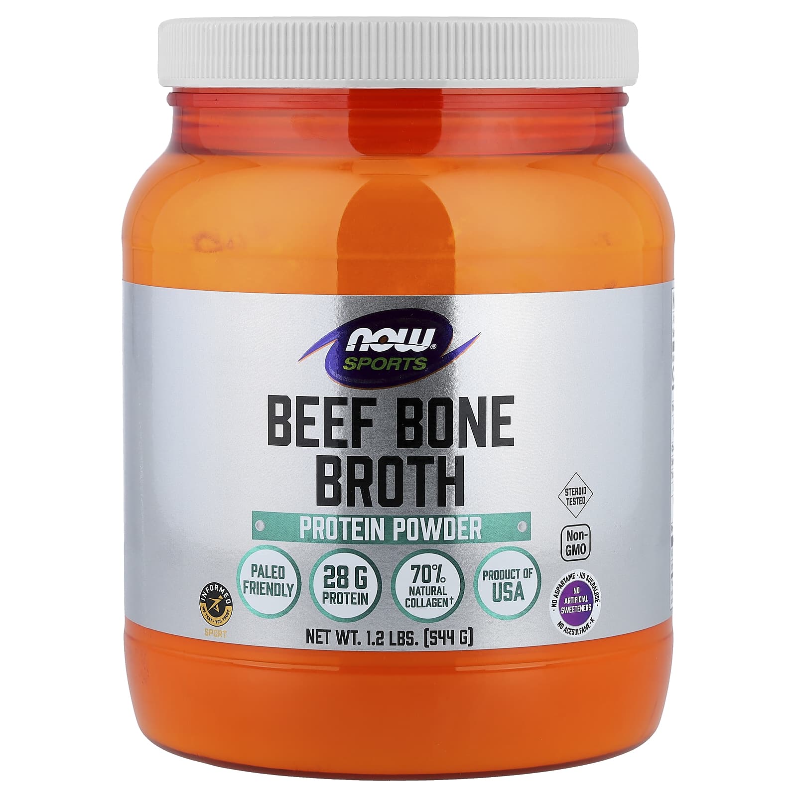 Протеиновый порошок NOW Foods Sports Beef Bone Broth, 544 г