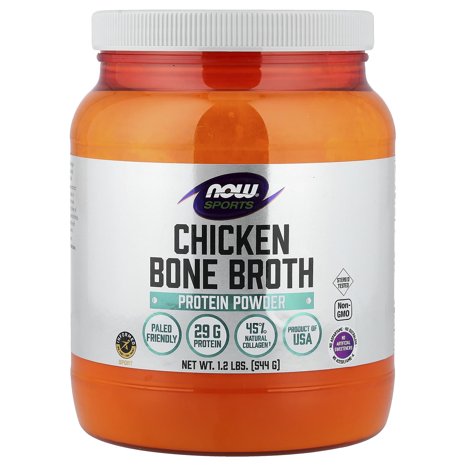 Протеиновый порошок NOW Foods Sports Chicken Bone Broth, 544 г