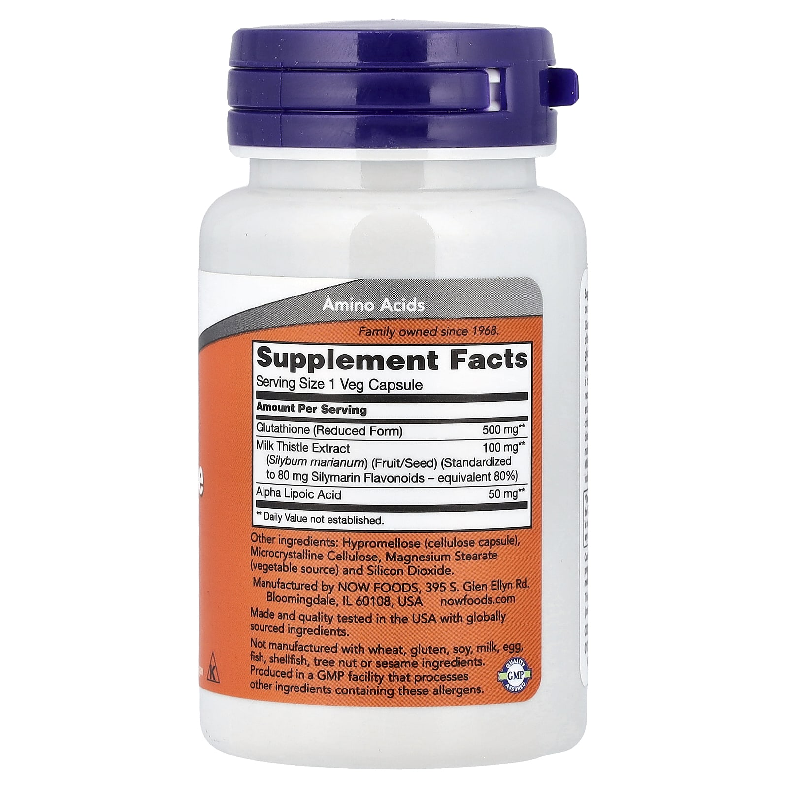 Альфа-липоевая кислота NOW Foods Glutathione With Milk Thistle Extract &, 30 растительных капсул — фото 2