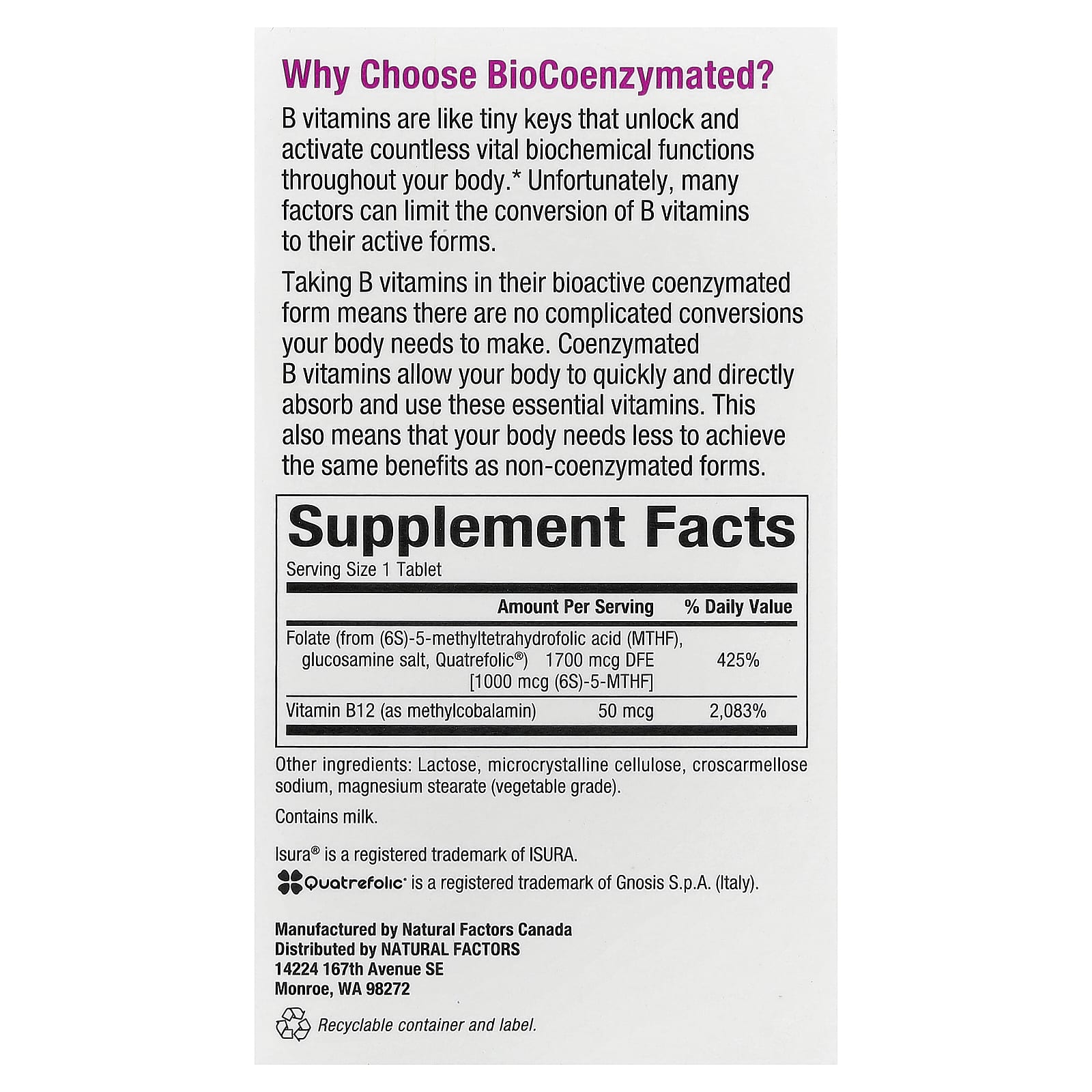 Фолат Natural Factors BioCoenzymated® B12 60 Quick-Dissolve Tablets, таблетки — фото 3