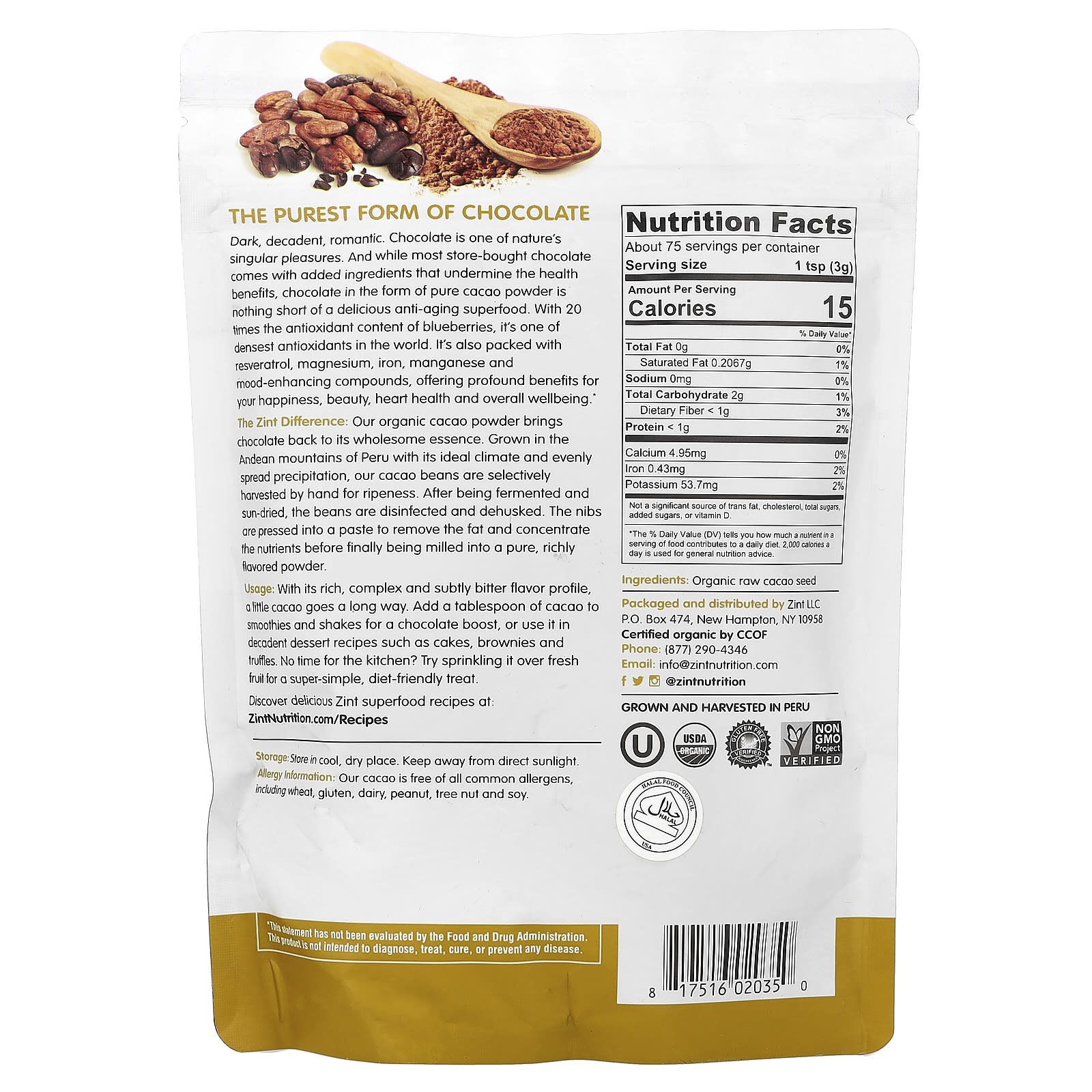 Порошок Zint Raw Organic, оттенок Cacao, 227 г — фото 2