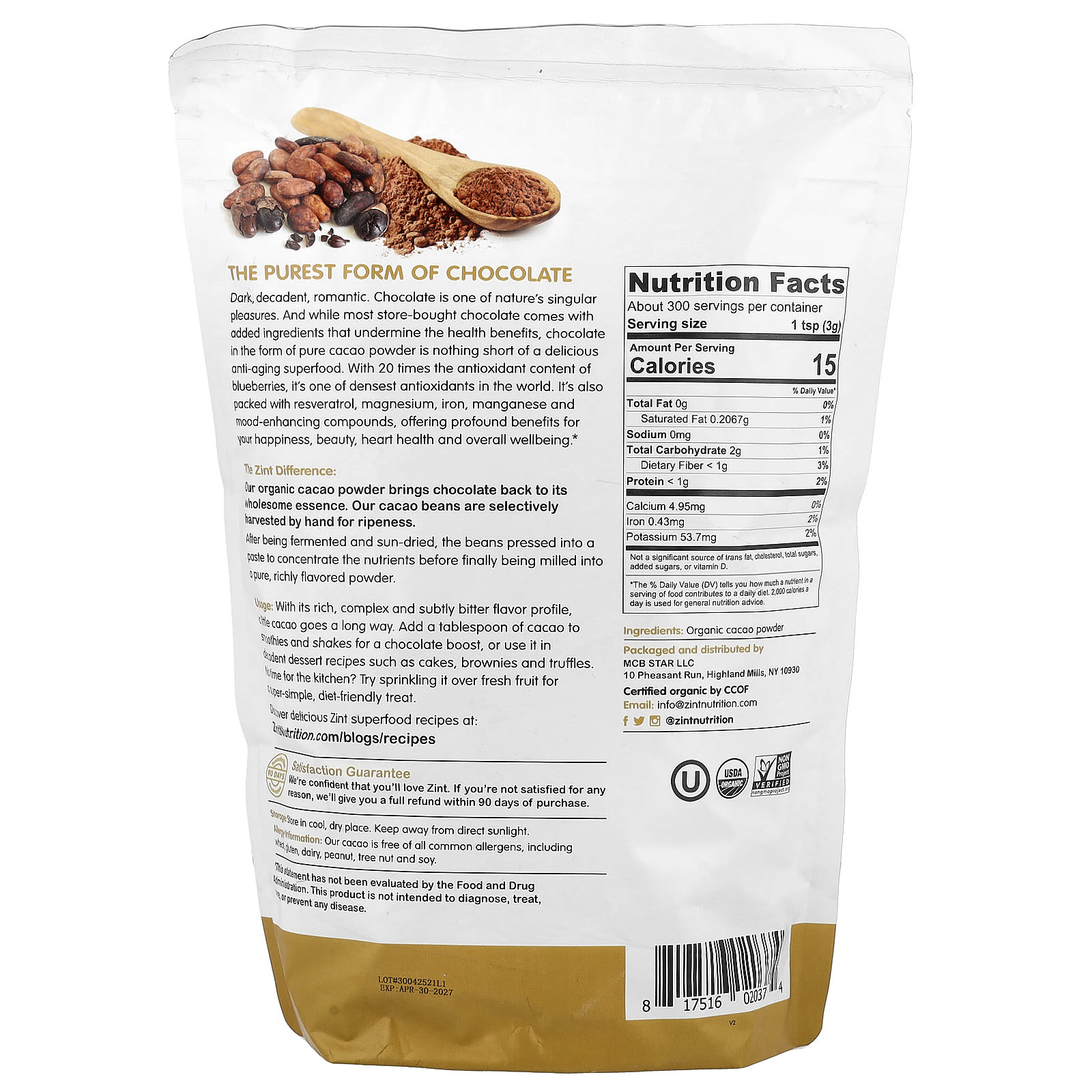 Порошок Zint Raw Organic, оттенок Cacao, 907 г — фото 2