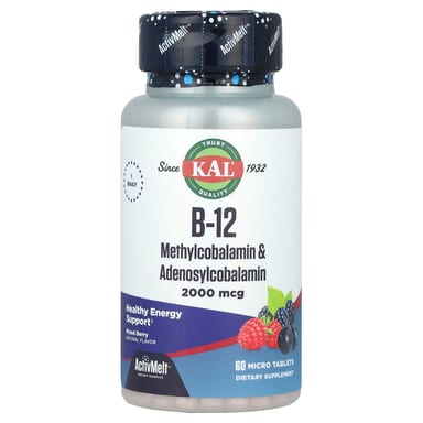 Метил B12 KAL & Adenosylcobalamin 60 Micro Tablets, вкус Mixed Berry, 2000 мкг, таблетки