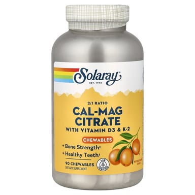 Витамин D3 Solaray Cal-Mag Citrate with & K2, вкус Natural Orange, 90 жевательных таблеток
