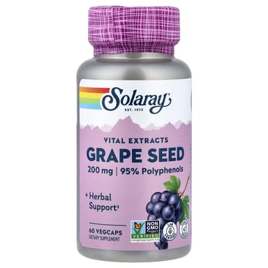 Виноградные косточки Solaray Vital Extracts, вкус Grape Seed, 60 растительных капсул