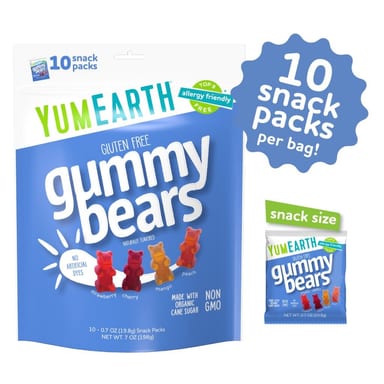 Снек YumEarth Gummy Bears Strawberry Cherry Mango Peach 10 Packs, 19.8 г, жевательные пастилки