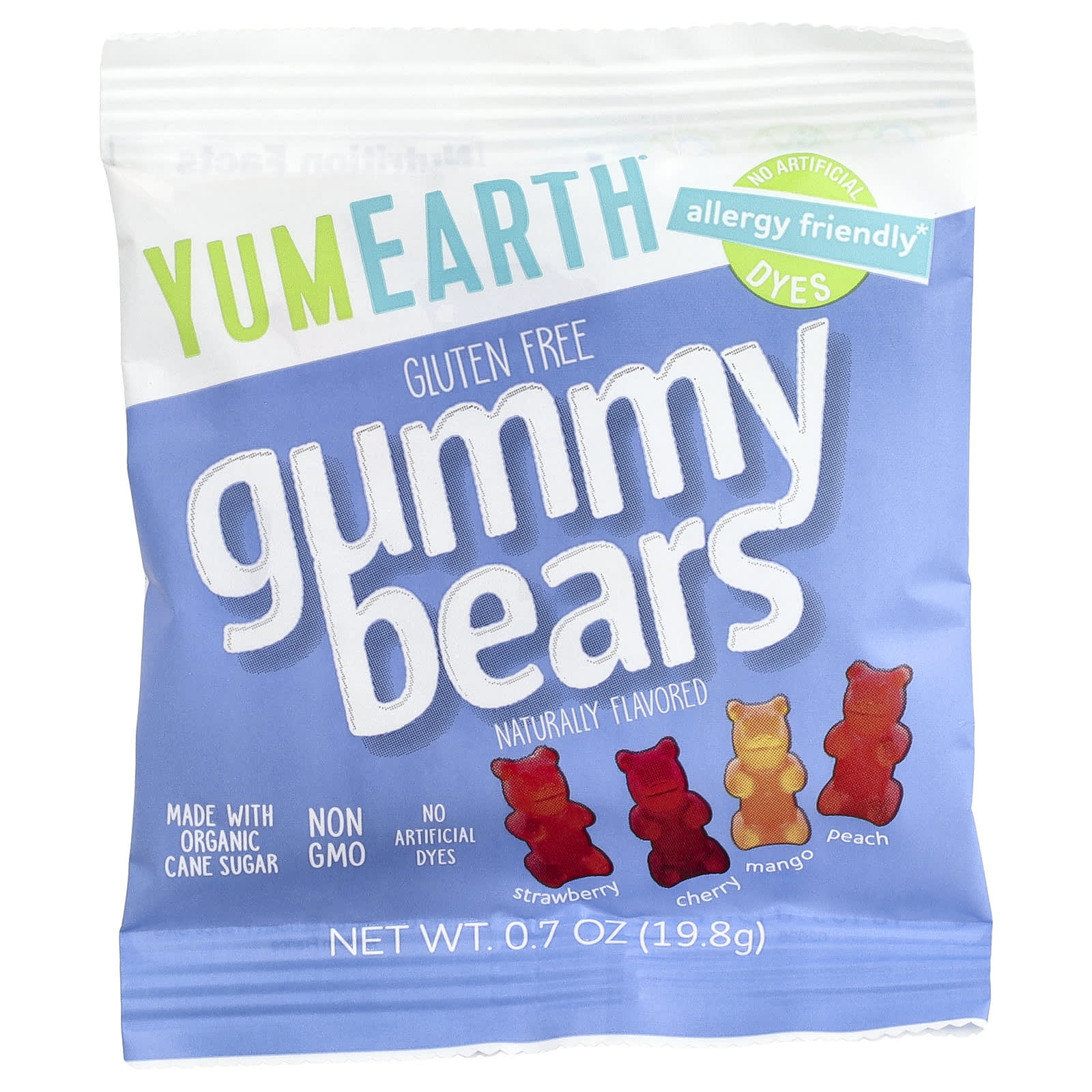 Снек YumEarth Gummy Bears Strawberry Cherry Mango Peach 10 Packs, 19.8 г, жевательные пастилки — фото 7