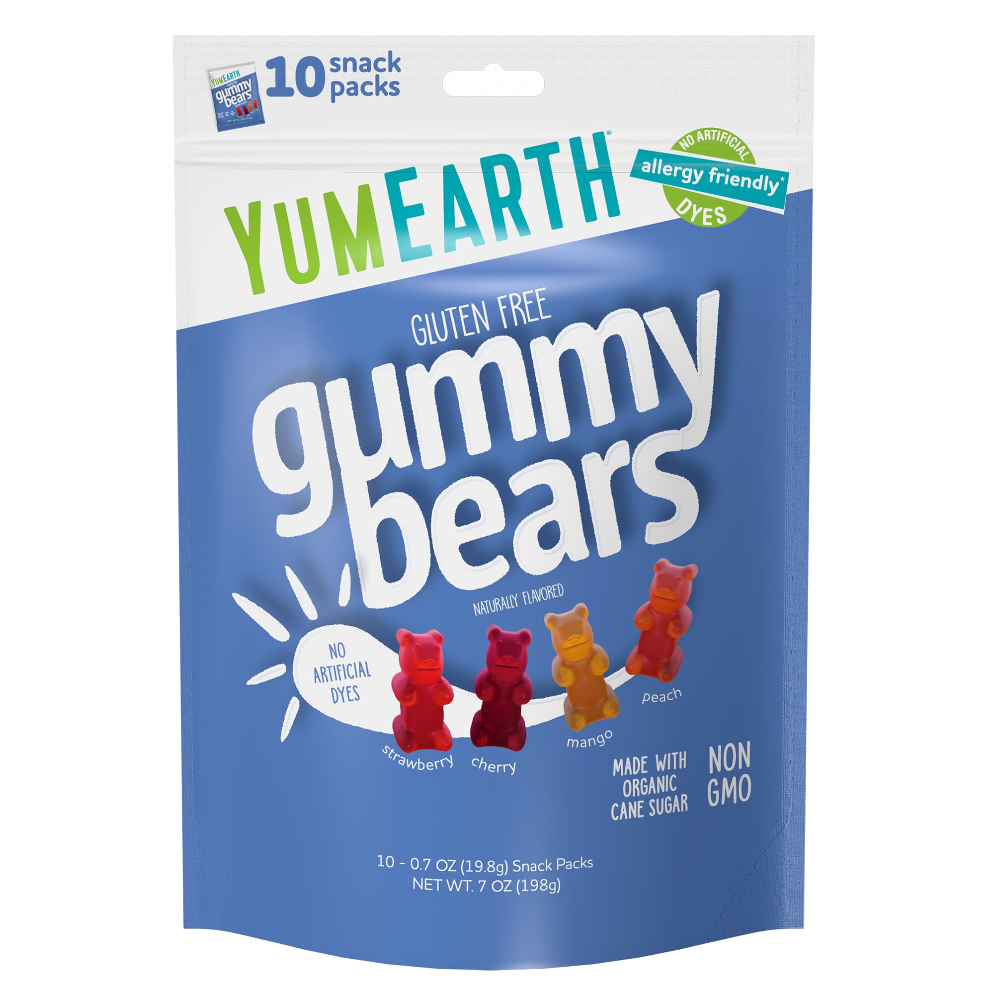 Снек YumEarth Gummy Bears Strawberry Cherry Mango Peach 10 Packs, 19.8 г, жевательные пастилки — фото 8