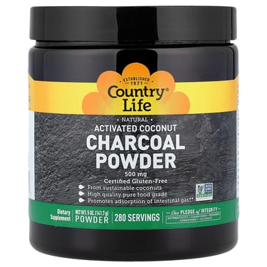 Порошок Country Life, вкус Activated Coconut Charcoal Powder, 500 мг, 141.7 г