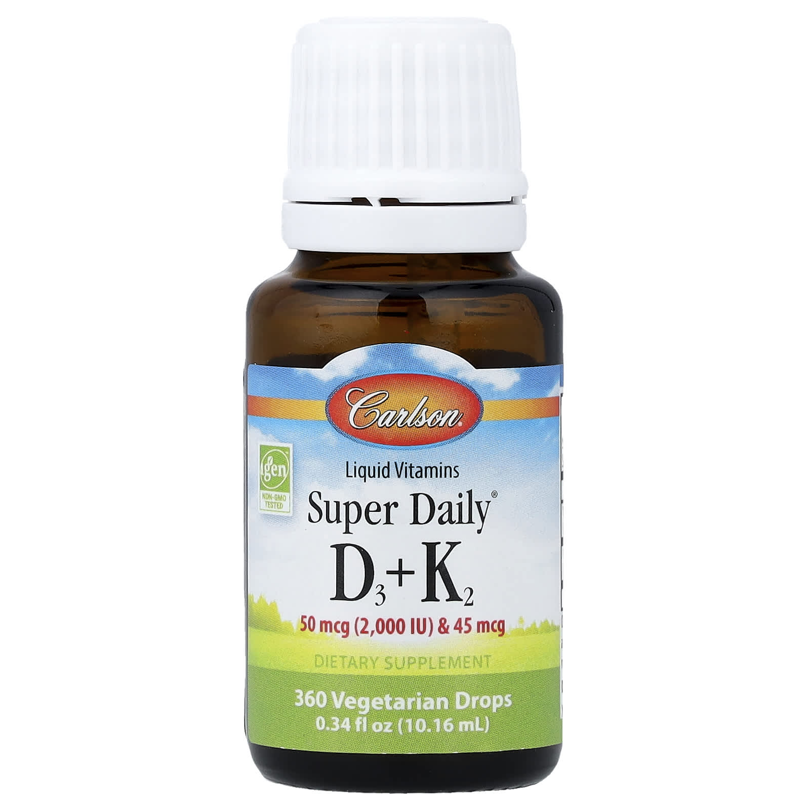 Витамин D3 Carlson Super Daily® K2, 50 мкг (2000 МЕ), 45 мкг, 10.16 мл