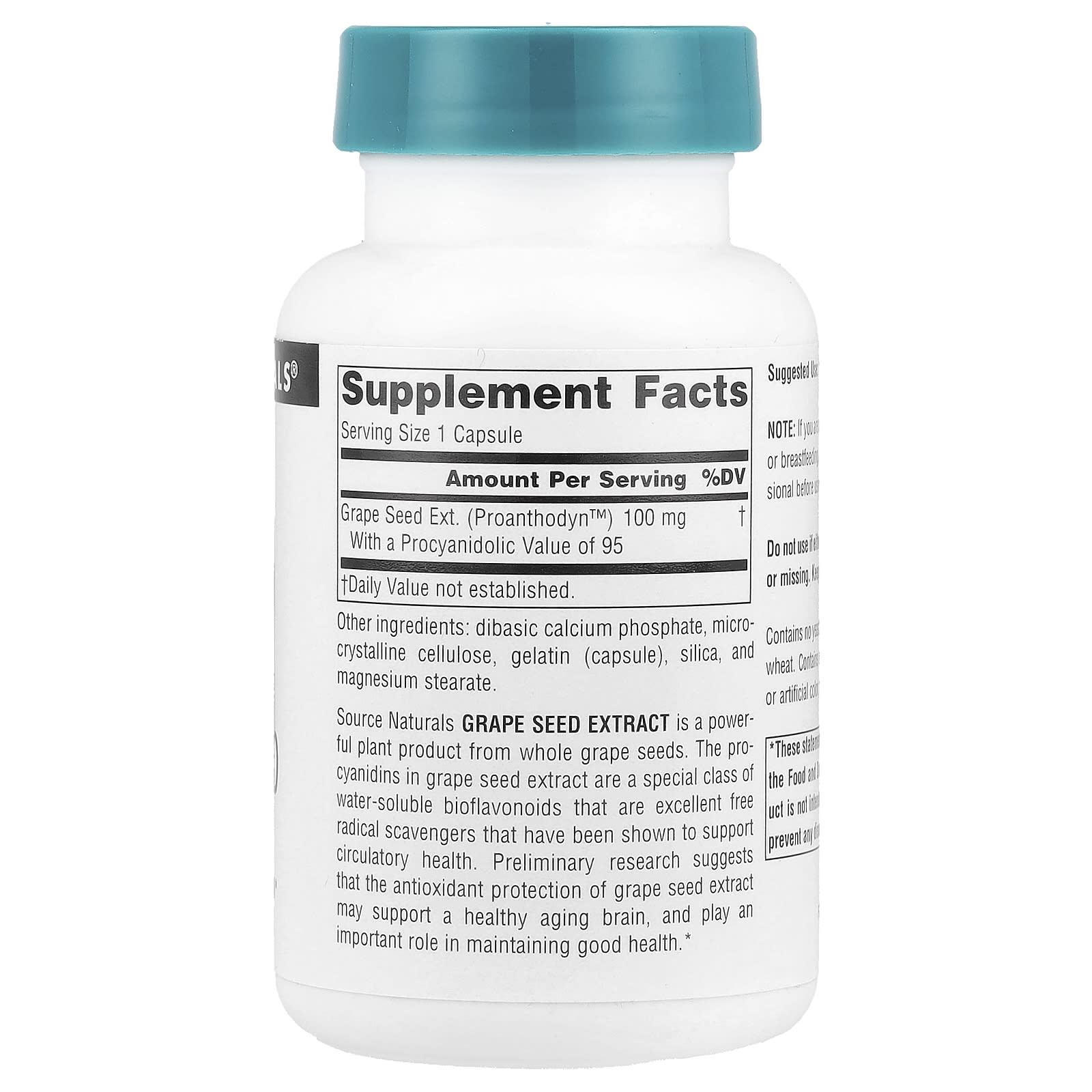Экстракт виноградных косточек Source Naturals Proanthodyn™, вкус Grape Seed Extract, 100 мг, 120 капсул — фото 2