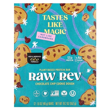 Протеиновый батончик Raw Rev Plant-Based, вкус Chocolate Chip Cookie Dough, 46 г, 12 шт.
