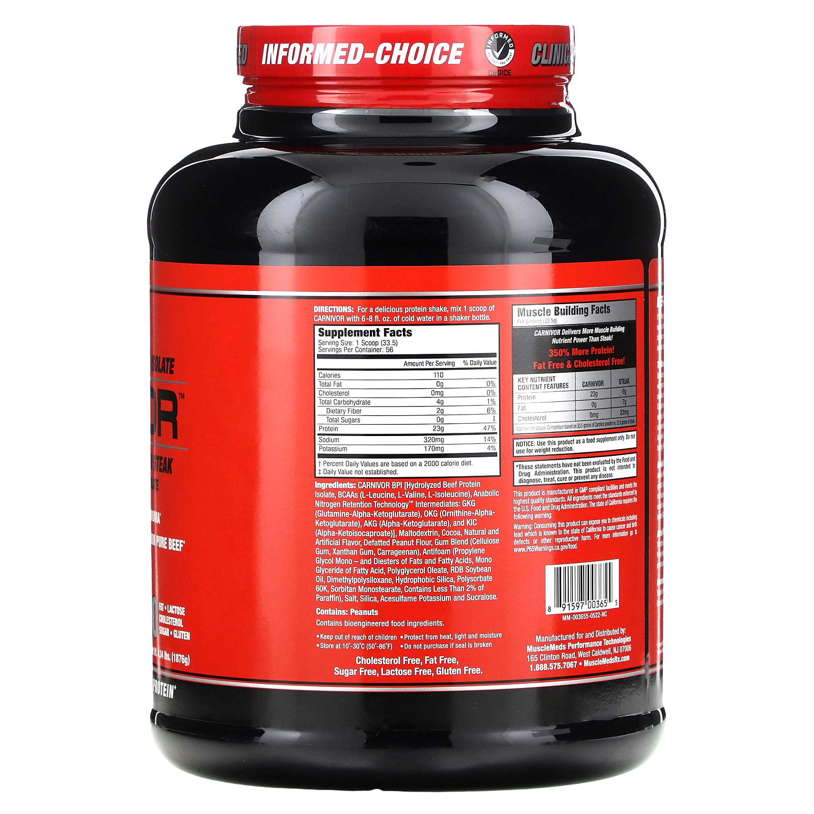 Арахисовая паста MuscleMeds Carnivor Bioengineered Beef Protein Isolate, вкус Chocolate Peanut Butter, 876 г — фото 2