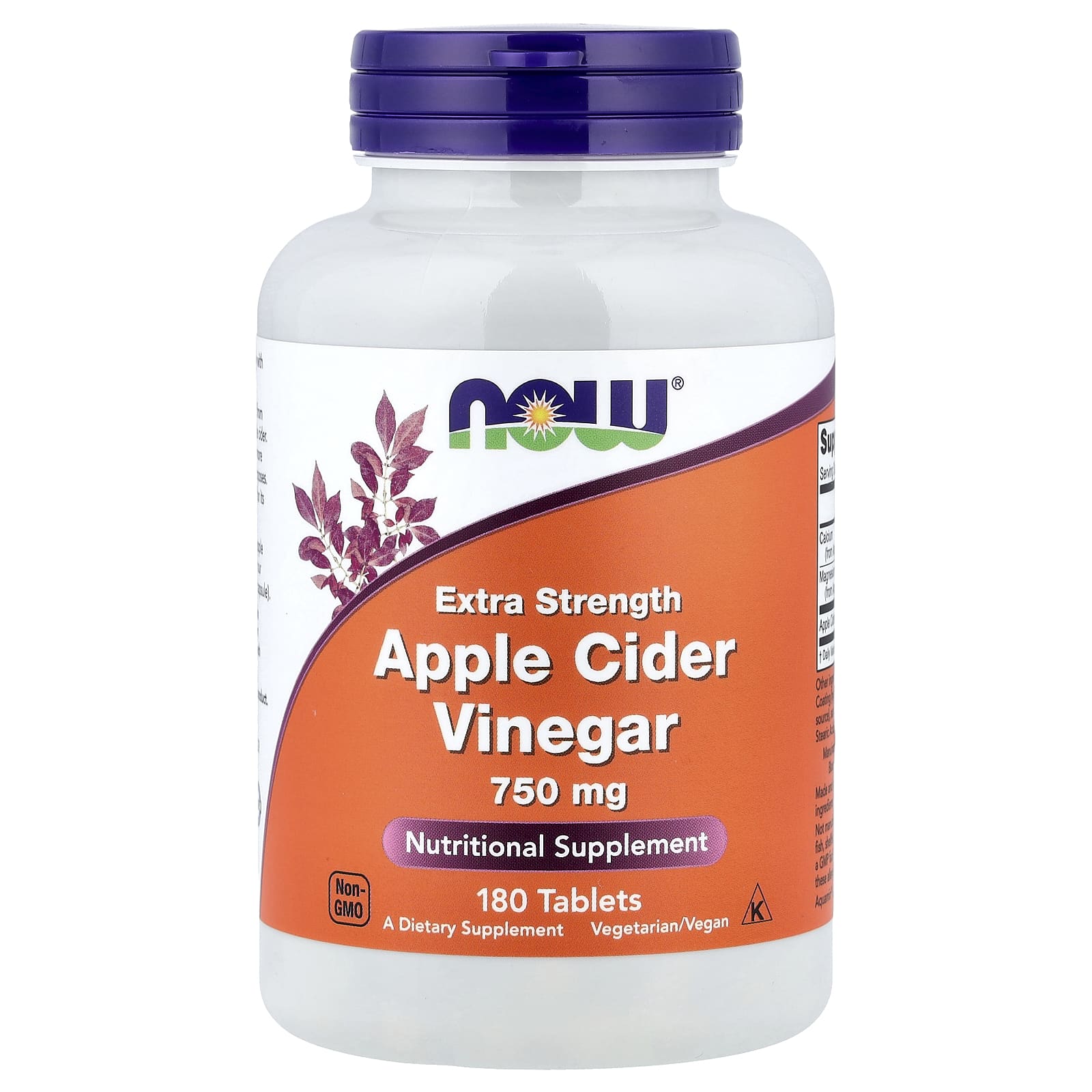 Яблочный уксус NOW Foods, вкус Apple Cider Vinegar, 750 мг, 180 таблеток