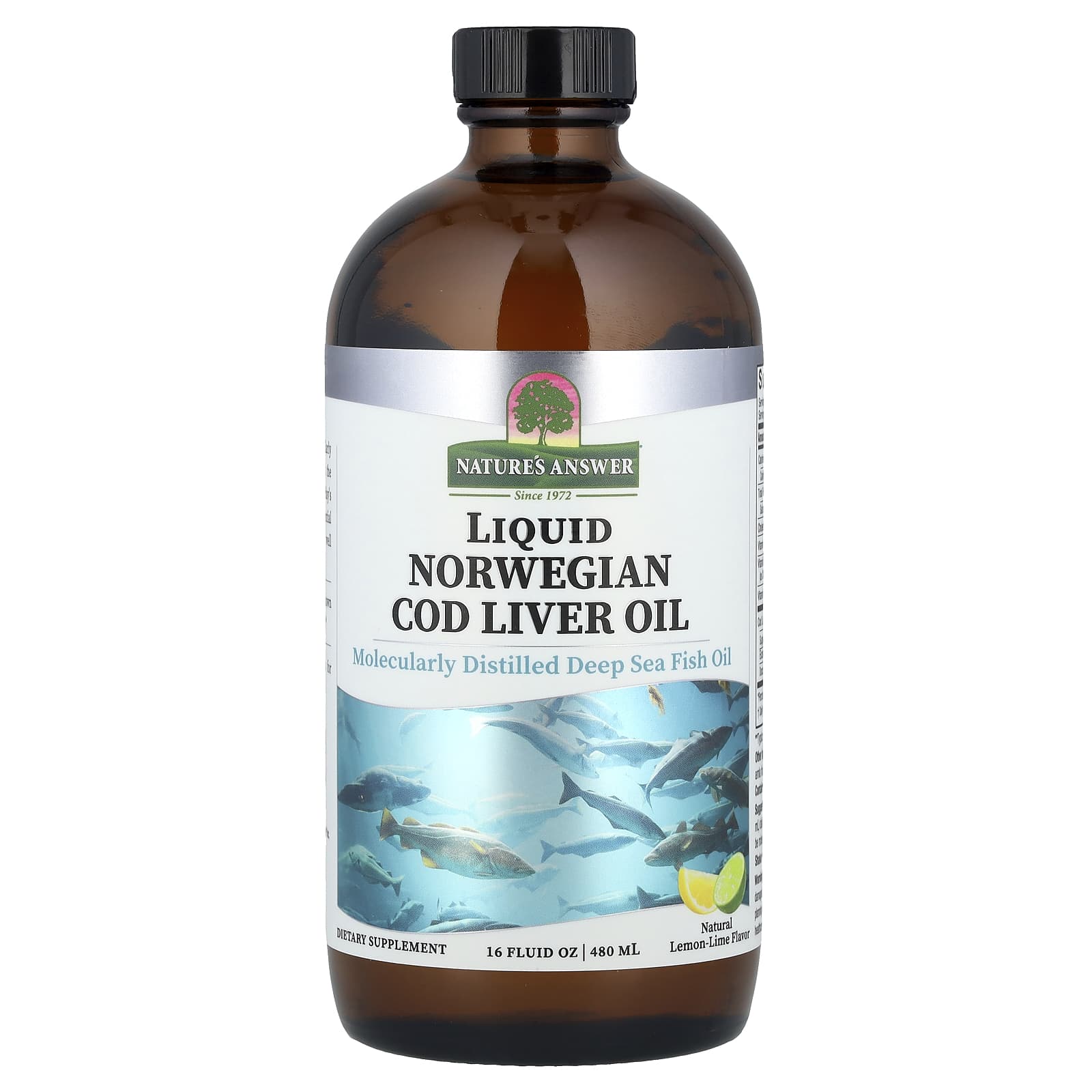 Масло печени трески Nature's Answer Liquid Norwegian, вкус Natural Lemon-Lime, 480 мл, жидкая форма