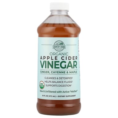Яблочный уксус Country Farms Cayenne & Maple, вкус Organic Apple Cider Vinegar with Ginger, 473 мл