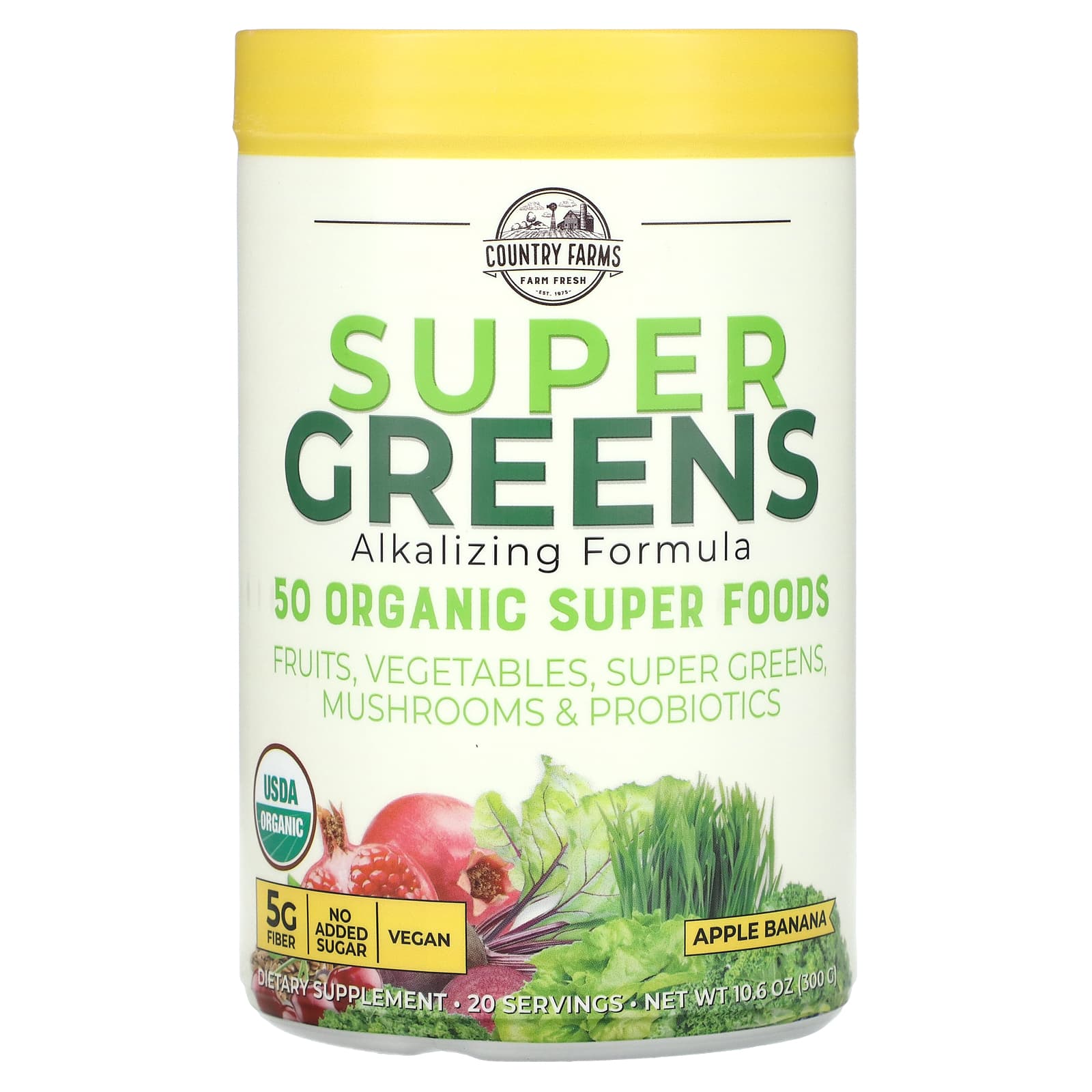 Комплекс Country Farms Super Greens Alkalizing, вкус Apple Banana, 300 г
