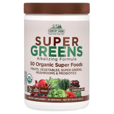 Шоколад Country Farms Super Greens Alkalizing Formula, вкус Chocolate, 300 г