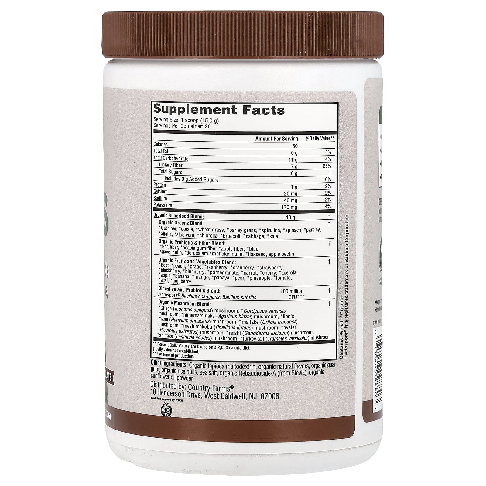 Шоколад Country Farms Super Greens Alkalizing Formula, вкус Chocolate, 300 г — фото 2