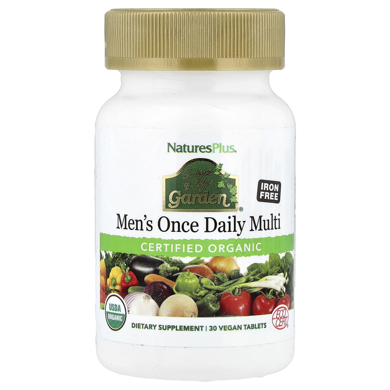 Железо NaturesPlus Source of Life Garden® Organic Men's Once Daily Multi Free 30 Vegan Tablets, таблетки