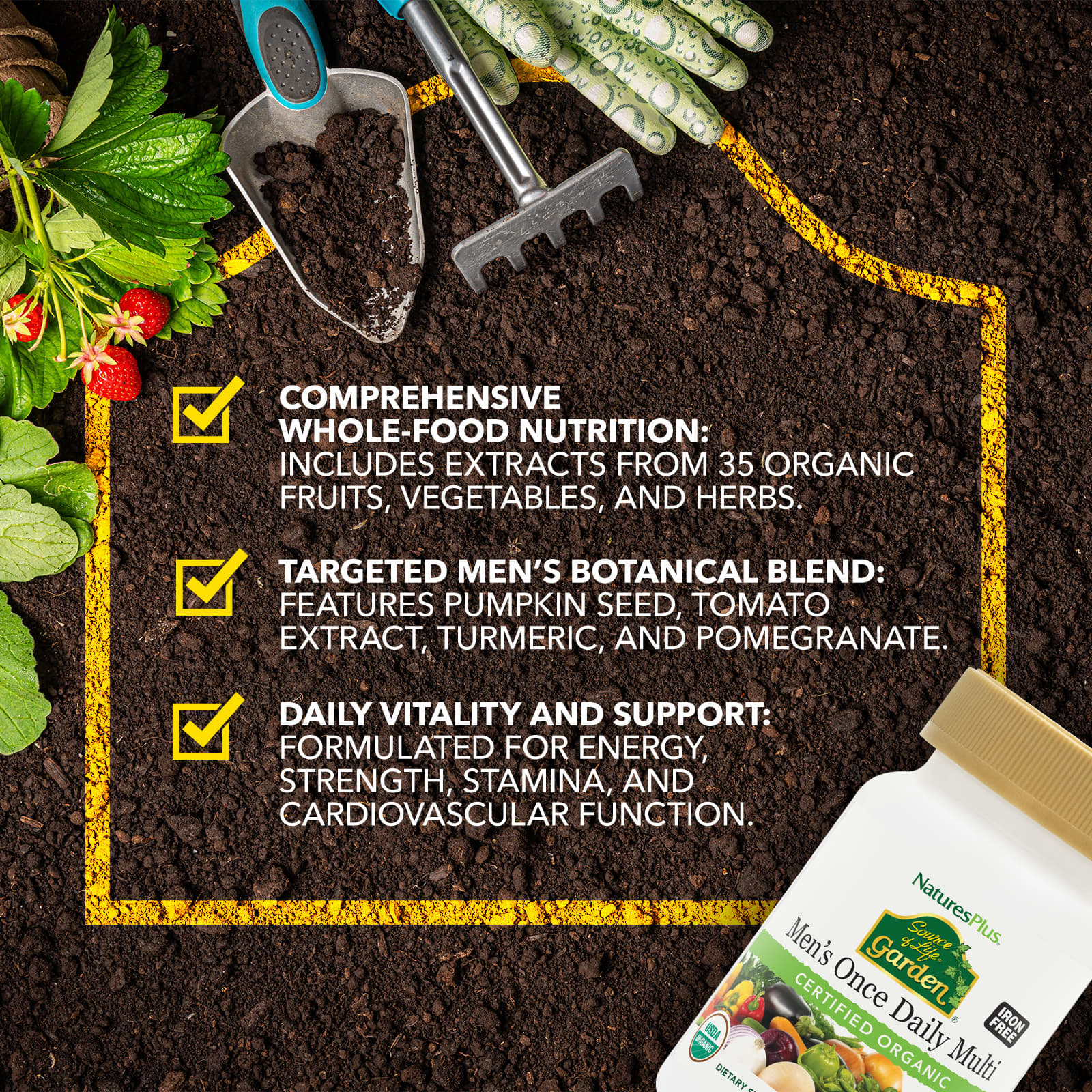 Железо NaturesPlus Source of Life Garden® Organic Men's Once Daily Multi Free 30 Vegan Tablets, таблетки — фото 5