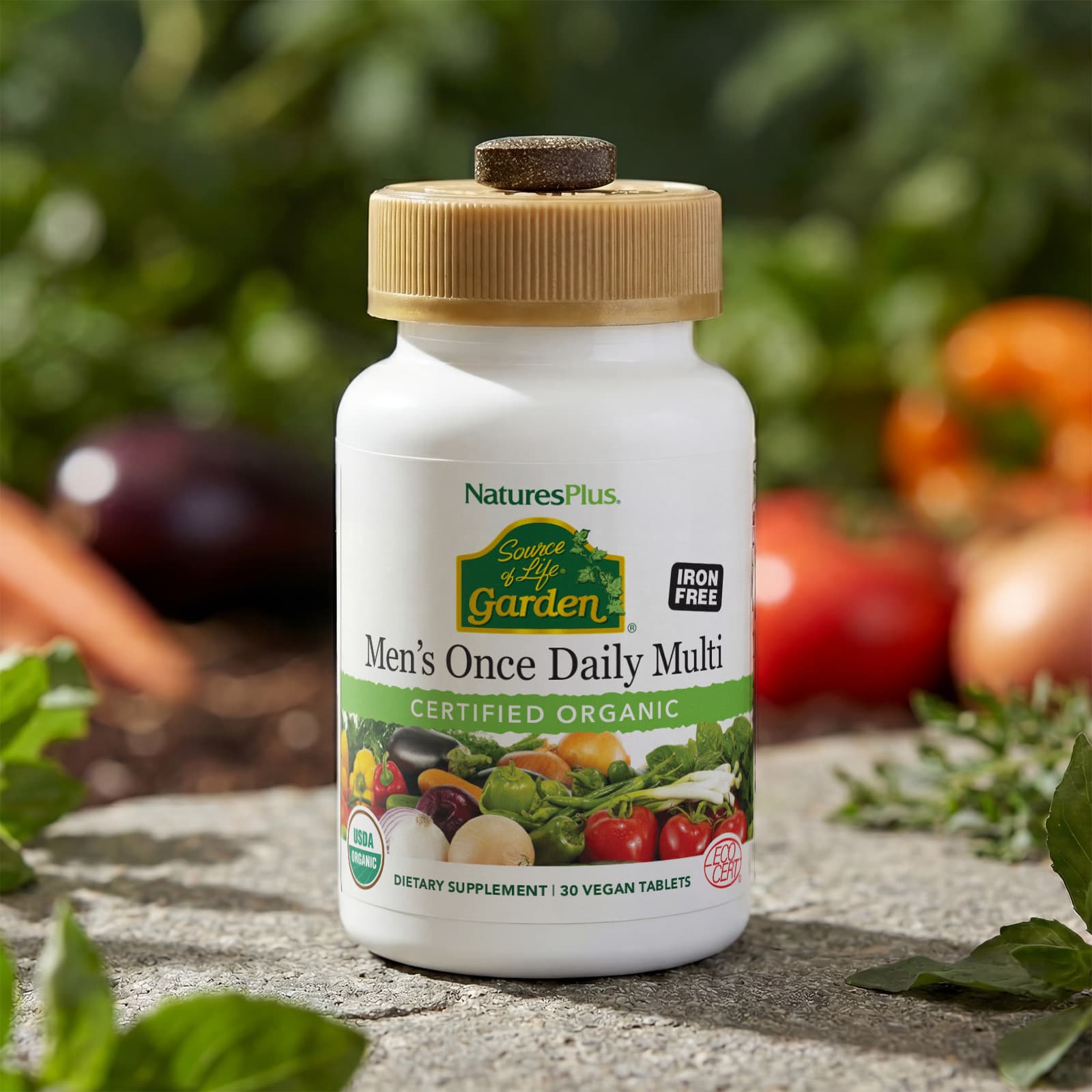 Железо NaturesPlus Source of Life Garden® Organic Men's Once Daily Multi Free 30 Vegan Tablets, таблетки — фото 7