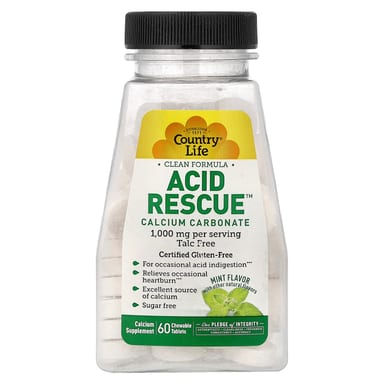 Кальций карбонат Country Life Acid Rescue™, вкус Mint, 60 жевательных таблеток