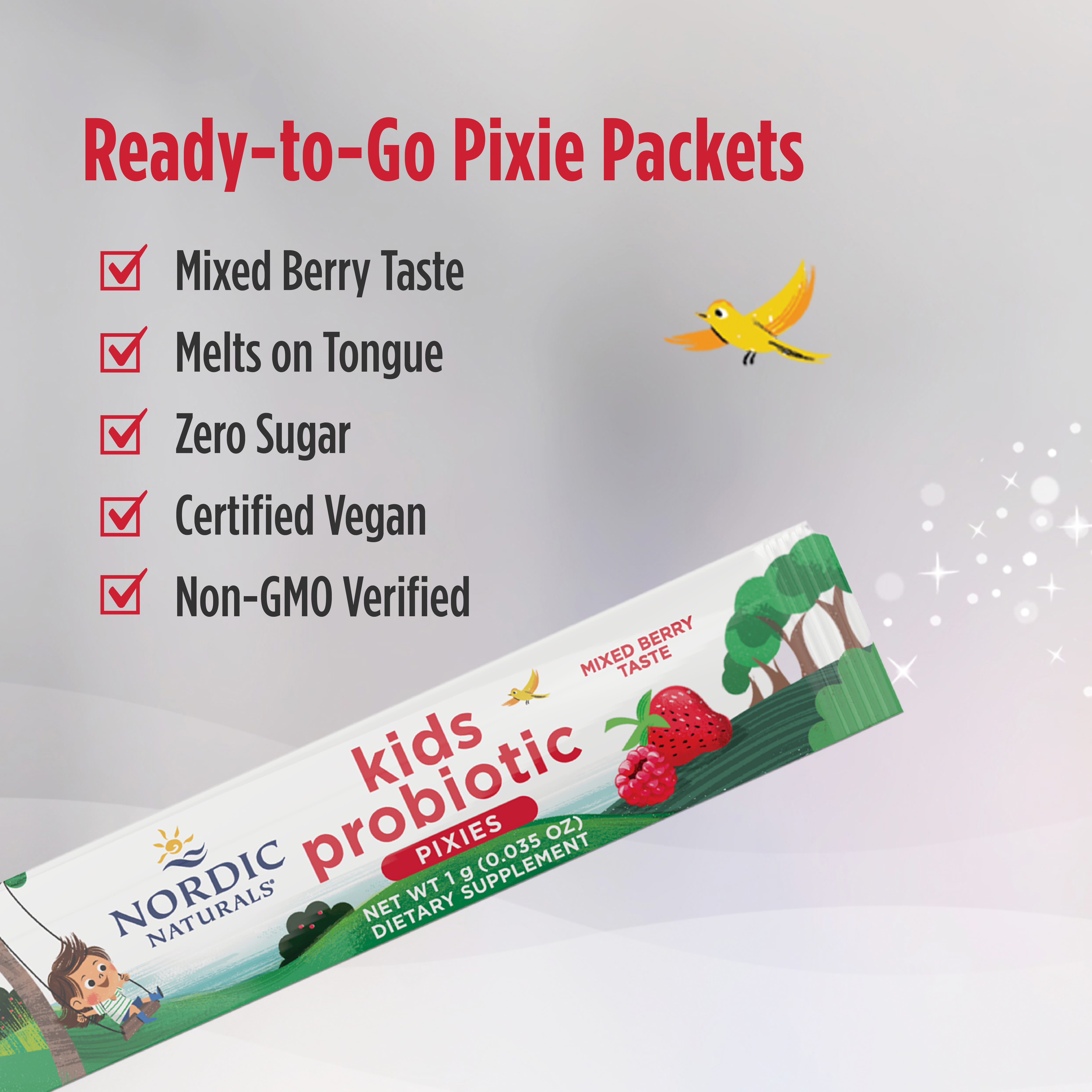 Детский пробиотик Nordic Naturals Pixies Mixed Berry, оттенок 30 Packets, для детей от 3 лет, 1 г, саше — фото 5
