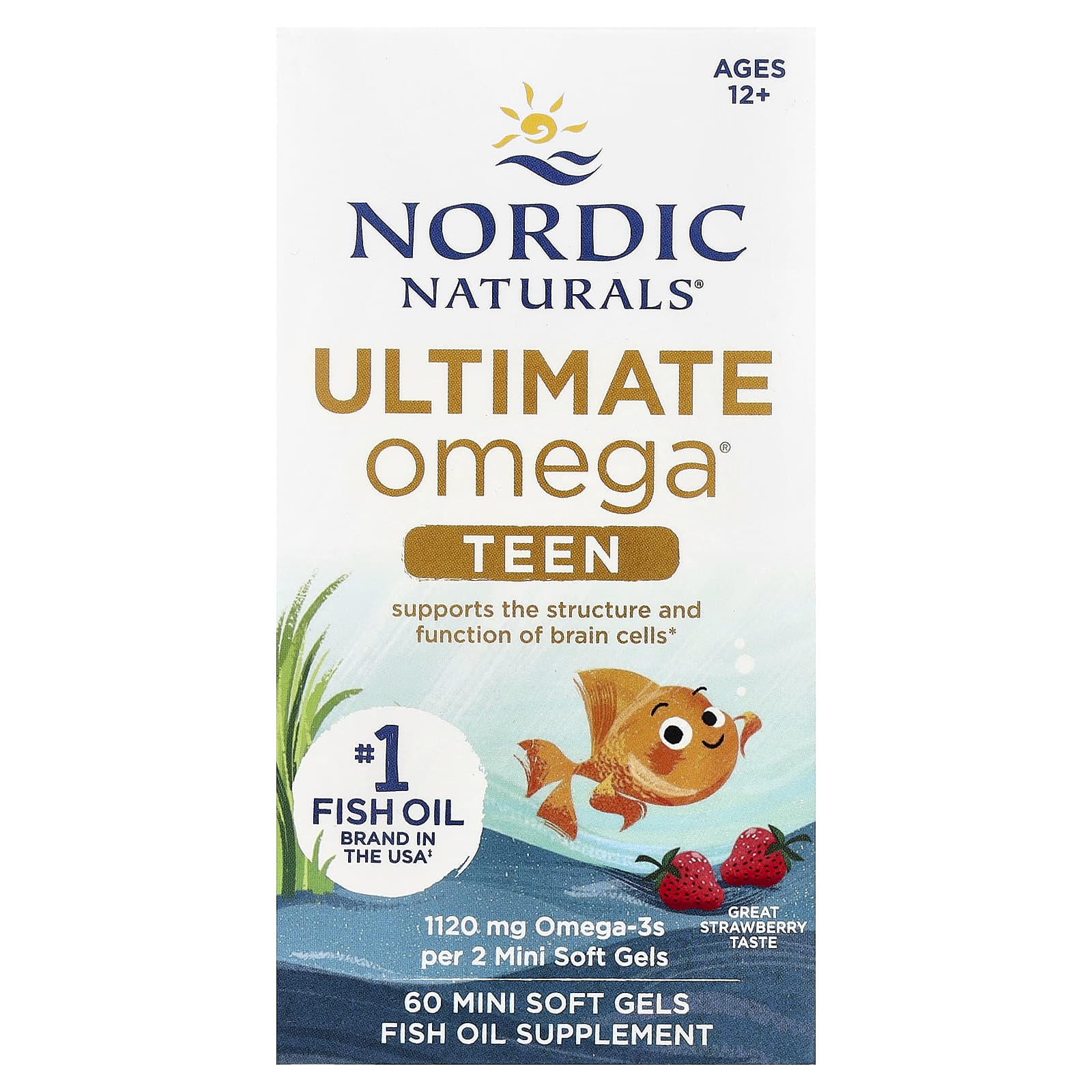 Рыбий жир Nordic Naturals Teen Ultimate Omega® Strawberry, для детей от 12 лет, 60 мягких капсул — фото 2